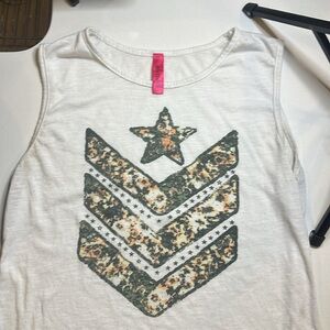 Retro Doll - Womens White Tank Top with Chevron & Star Design